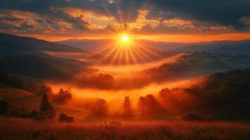 Sunrise over the mountains in the morning photo