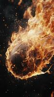 A burning rugby ball is shown in the air photo