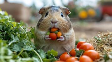 Guinea pig eating tomatoes photo