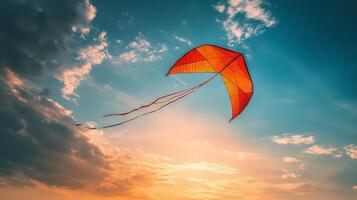 A kite flying in the sky with a cloudy sky photo