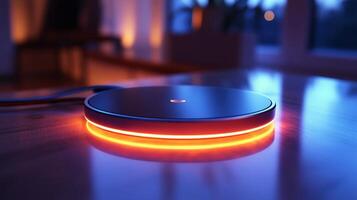 An amazon echo dot on a table photo