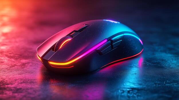 A computer mouse with colorful lights on it photo