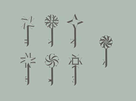 Key graphic art style collection drawing on grey background