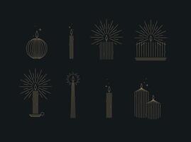 Candle set different forms and shapes drawing in art deco style on black background vector