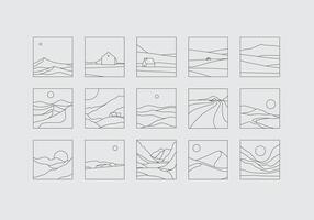 Mountain silhouettes icon set drawing in linear art style on grey background vector