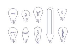 Lamp icons set drawing in flat line style with blue lines on white background. vector
