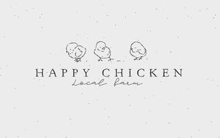 Chick and chicken with inscription local farm drawing on light background vector