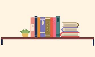 Book shelf with multicolored book spines vector