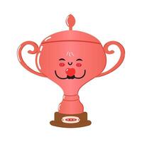 Cute Bronze Trophy Cup Cartoon Character Holding a Heart with a Joyful Expression vector