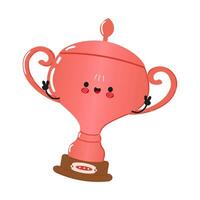 Cute Jumping Bronze Trophy Cup Cartoon Character with a Joyful Expression vector