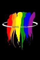 Love Wins watercolor poster design for celebration of LGBTI rights and parades with rainbow colors. Hand drawn colorful lgbt logo brush strokes. isolated on black background vector
