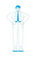 Arab male business administrator with hands on hips 2D outline cartoon character. Businessman in corporate attire isolated person flat on white background. Spot illustration colorful vector