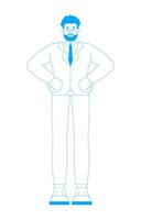 Bearded businessman in suit and eyeglasses 2D outline cartoon character. Business leader standing man in formal wear isolated person flat on white background. Spot illustration colorful vector