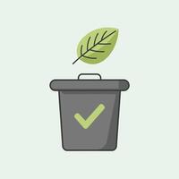 green leaf in trash bin with tick mark vector