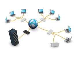 Global networking concept. Computer network cloud computing data center. vector