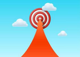 Target hovering in the sky among clouds and arrow pointing upward. vector