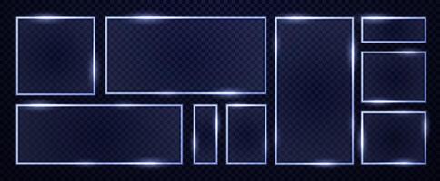 Collection of futuristic neon tech glass frames square shape. vector