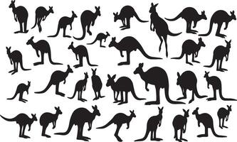 A large group of kangaroos in black silhouettes vector