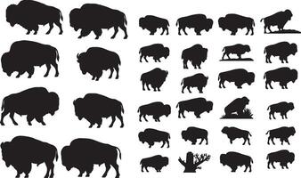 Bison silhouette set of different animals vector
