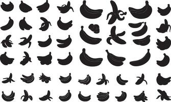 A set of black silhouettes of bananas vector