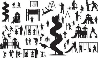 A collection of silhouettes of people playing on playground equipment vector