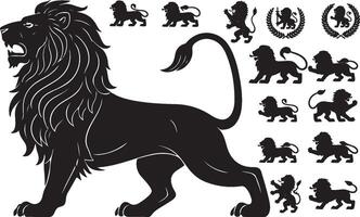 Lion set of silhouettes with different designs vector