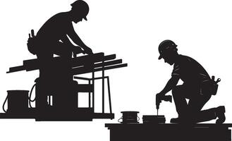 Two men working on a construction site vector