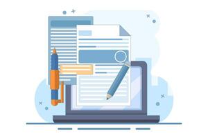 Concept Review of educational textbooks on creative writing and storytelling. Concept of storytelling, creative writing, pencil and paper, copywriting, illustration of minimalist design. vector