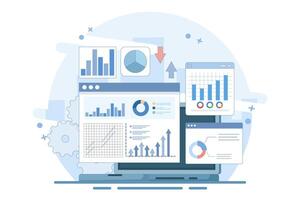 Concept for business analysis, market research, product testing, data analysis. Business Graphics Information Report Analysis. Business Data Analysis. Flat design illustration on background. vector