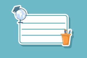 cartoon style school notebook label. modern paper note on sticker. office note paper and information board flat cartoon style. flat minimalist design illustration on background. vector