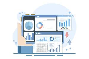 Concept for business analysis, market research, product testing, data analysis. Business Graphics Information Report Analysis. Business Data Analysis. Modern flat design illustration on background. vector