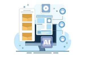 Email automation concept, AI based email campaign, Businesses use email automation to schedule and trigger customer messages to audiences. Minimalist design illustration. vector