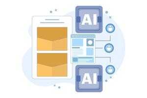 Email automation concept, AI based email campaign, Businesses use email automation to schedule and trigger customer messages to audiences. Flat illustration on background. vector