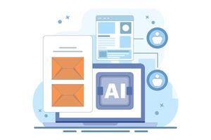 Email automation concept, AI based email campaign, Businesses use email automation to schedule and trigger customer messages to audiences. Flat design illustration. vector
