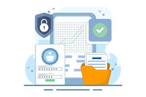 Mobile device security concept with password. Flat developer prepares security system to protect user account data and master password. illustration design on background. vector