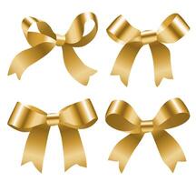 Golden Ribbon Bow Set Isolated on White Background vector