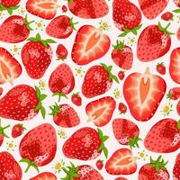Red Strawberry Seamless Pattern on White Background vector