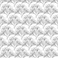 Lush branch with lilies on a short stem. Doodle style. Seamless pattern. vector