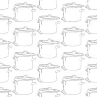 Food running out of a saucepan. Doodle style. Seamless pattern. vector