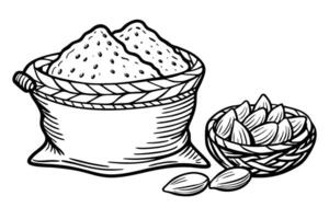 Illustration of Grains in a Sack and Nuts vector