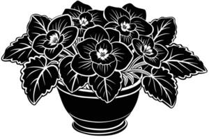 Elegant Black and White Illustration of a Flowering Plant in a Pot vector