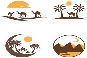 Elegant Arabian Desert Scene with Camels and Palm Trees vector