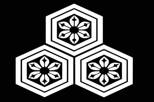 Symmetrical Three-Hexagon Geometric Pattern in Monochrome vector