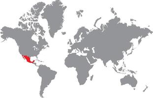 Map of Mexico highlighted in red color on grey world map. vector