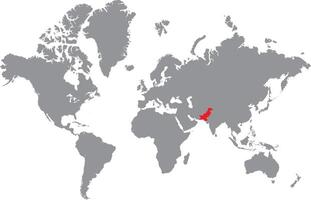 Map of Pakistan highlighted in red color on grey world map. vector