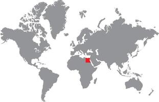 Map of Egypt highlighted in red color on grey world map. vector