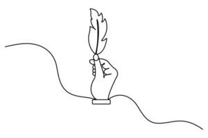 Bird feather continuous one line drawing of hands outline simple icon vector