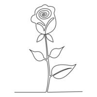 Rose continuous single line drawing with black and white background vector
