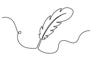 Bird feather continuous single line art drawing of outline simple icon vector