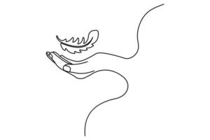 Bird feather continuous one line art drawing of hands minimalist logo simple icon vector